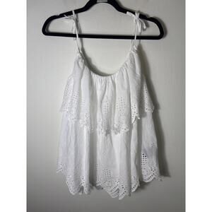 Stella Nora White Eyelet Spaghetti Strap Ruffle Cotton Top Sz 38